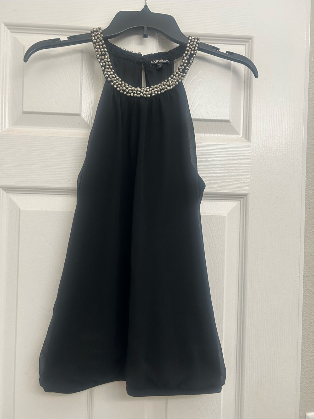Express Black Beaded Neck Top